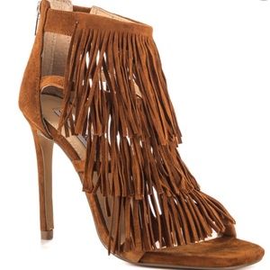 Fringe strap suede high heels by Steve Madden